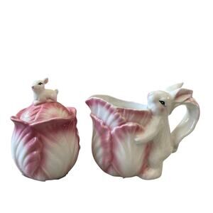 Corner Ruby Spring Collection Pink Cabbage & Bunny Creamer & Sugar Bowl New